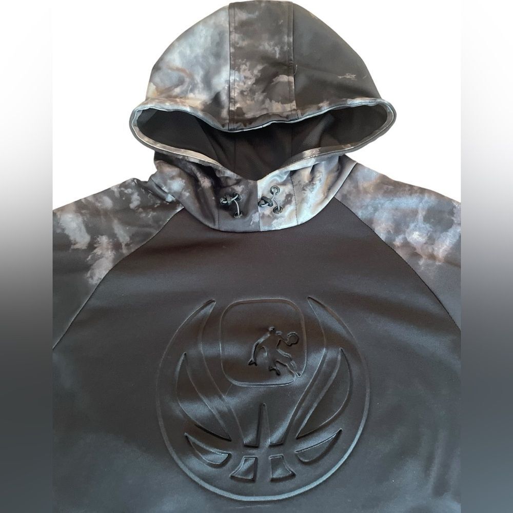 AND1 Hoodie Black and Grey Tie Dye Pullover Hoodie Raised Logo Mens Large - Picture 3 of 11